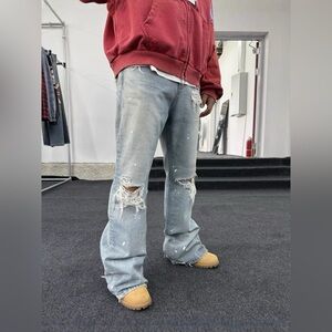 Men GRA Mud Max‎ Washed and worn out ripped bootcut micro flare jeans 33